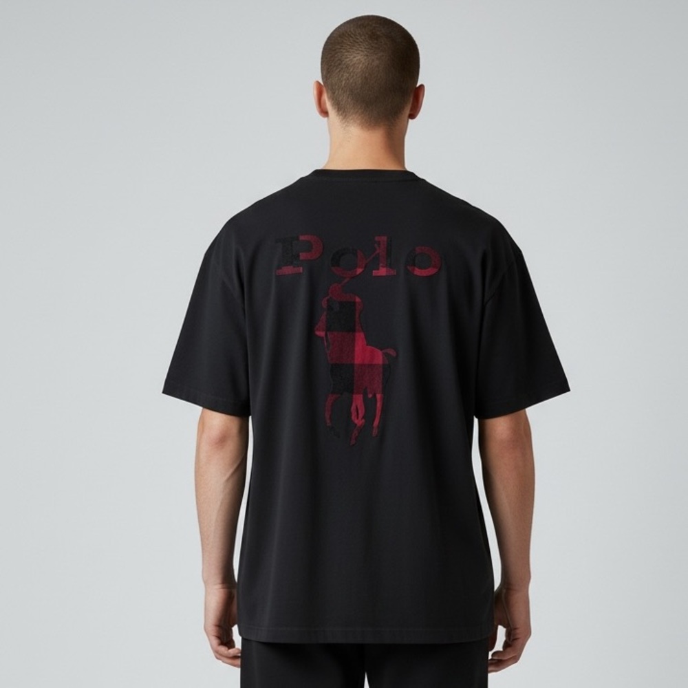 POLO BY RALPH LAUREN Checked Big Pony Logo Tee XL Black EUC